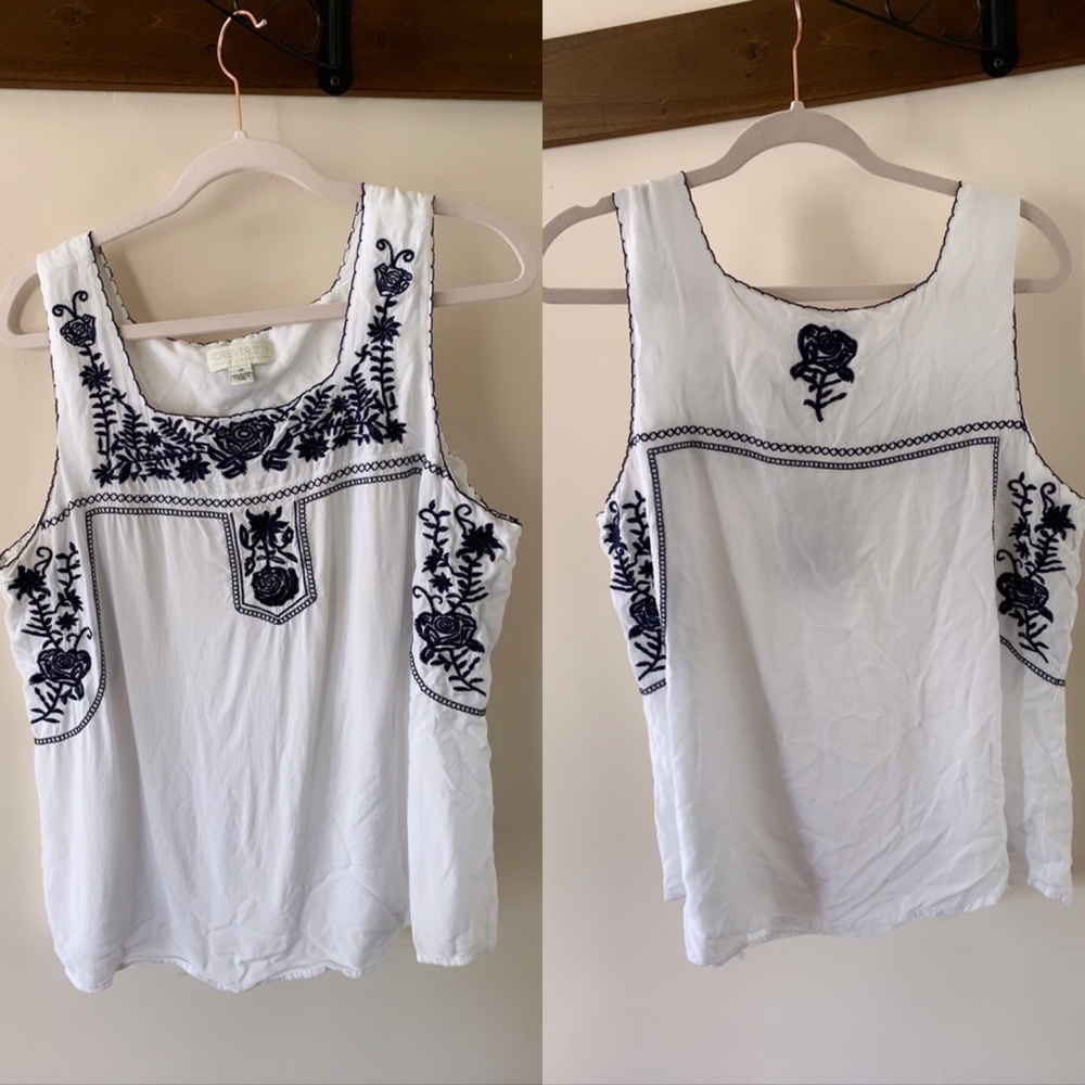 Plus size forever 21 embroidered floral tank 2X